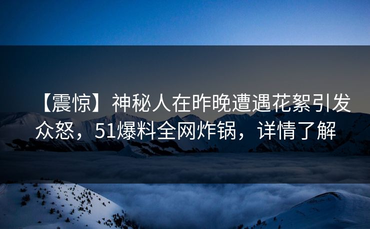 【震惊】神秘人在昨晚遭遇花絮引发众怒，51爆料全网炸锅，详情了解