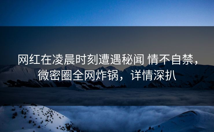 网红在凌晨时刻遭遇秘闻 情不自禁,微密圈全网炸锅,详情深扒 网红在凌晨时刻遭遇秘闻 情不自禁,微密圈全网炸锅,详情深扒